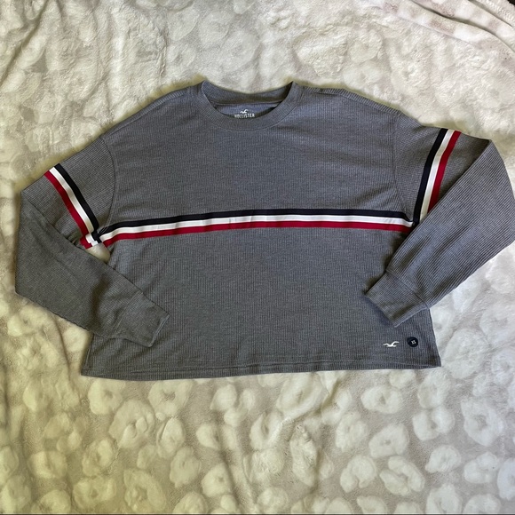 NWOT Hollister Gray Waffle Boyfriend Tee Long Sleeve Size XS - Picture 2 of 8